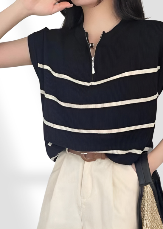 Korean Spring New Girl Round Neck Top Striped Knit Sleeveless Vest Round Neck Top