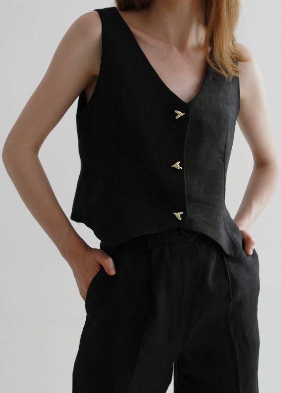 Black linen sleeveless waistcoat
