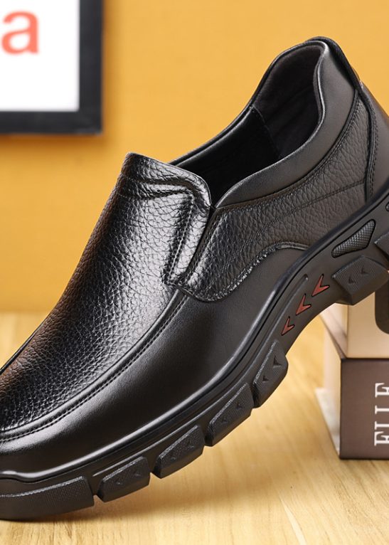 Mens Genuine Leather Casual Comfy Arch Support Slip-On Loafers